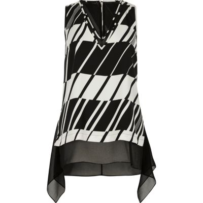 Black and white chiffon layer vest